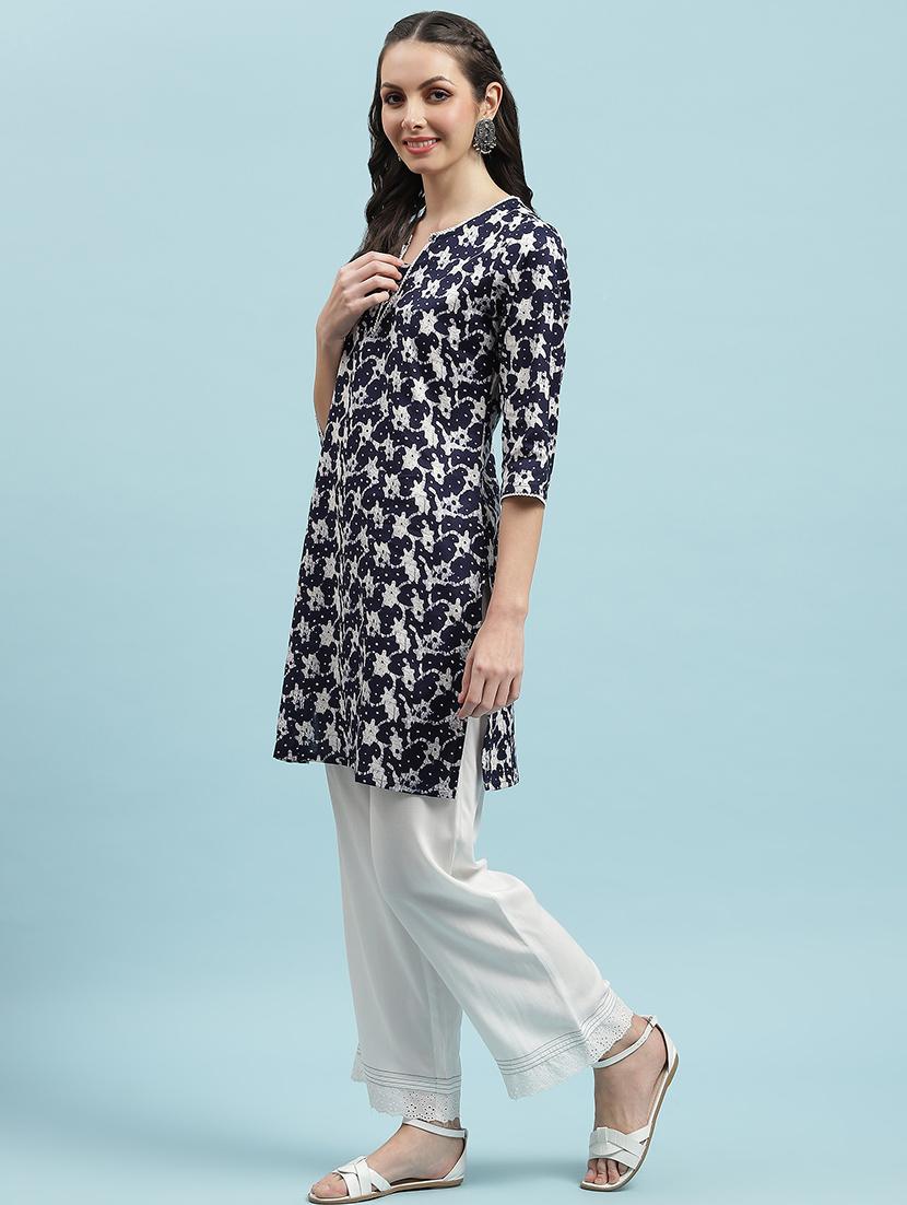 women printed three quarter sleeve straight kurta - 21714240 - Standard Image - 2