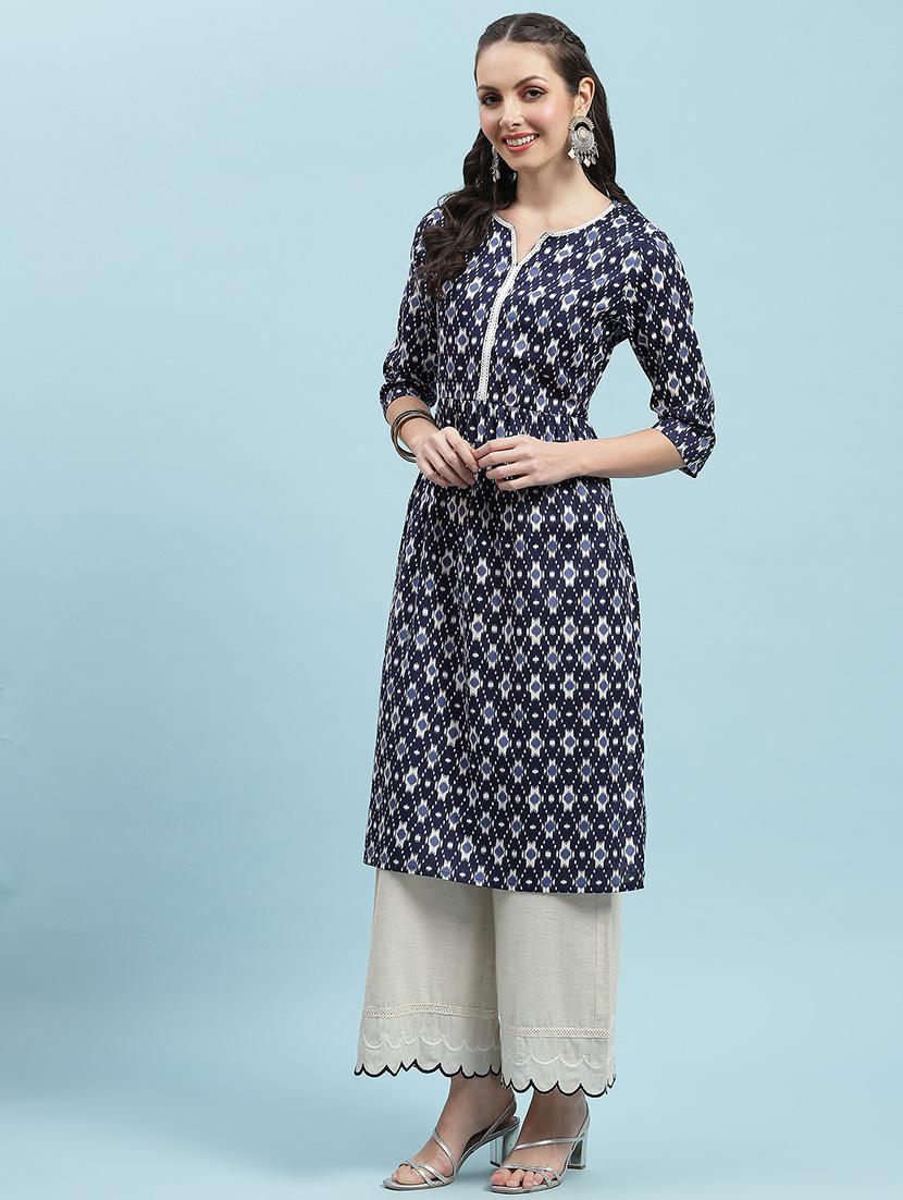 women printed three quarter sleeve straight kurta - 21714241 - Standard Image - 2