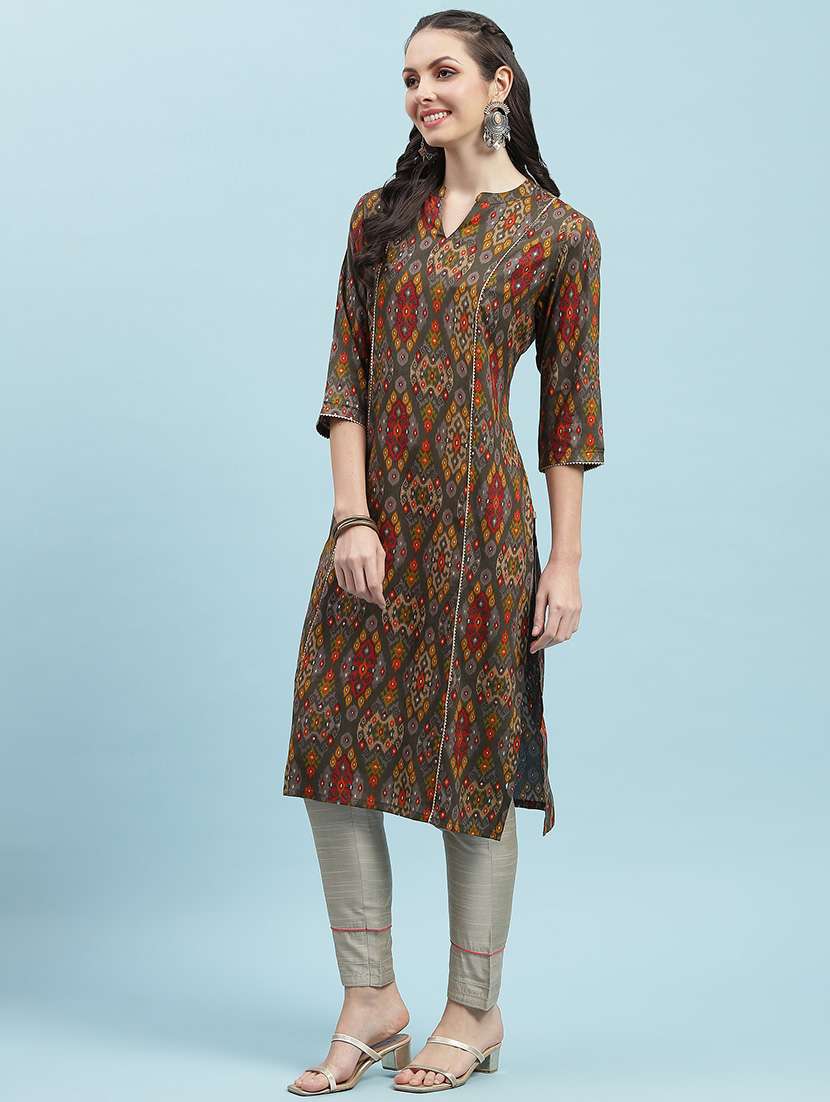 women printed three quarter sleeve straight kurta - 21714242 -  Standard Image - 2