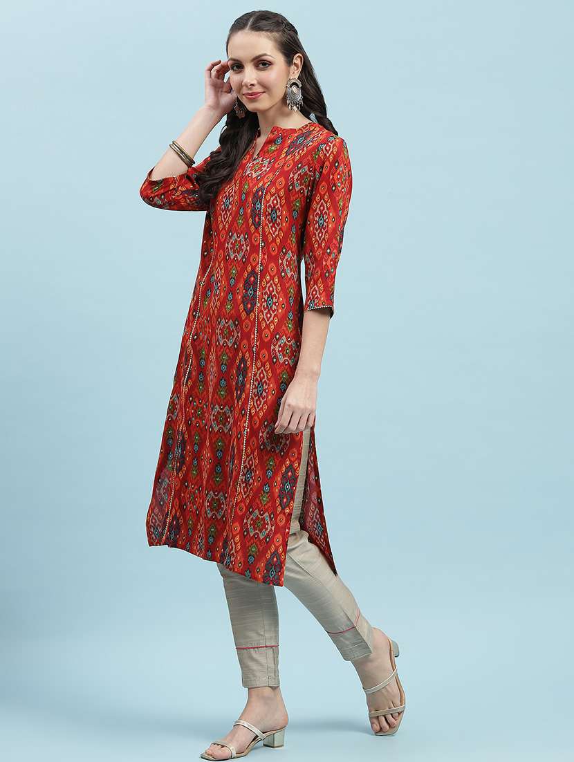 women printed three quarter sleeve straight kurta - 21714243 -  Standard Image - 2