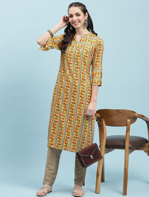 women printed three quarter sleeve straight kurta - 21714245 -  Standard Image - 0