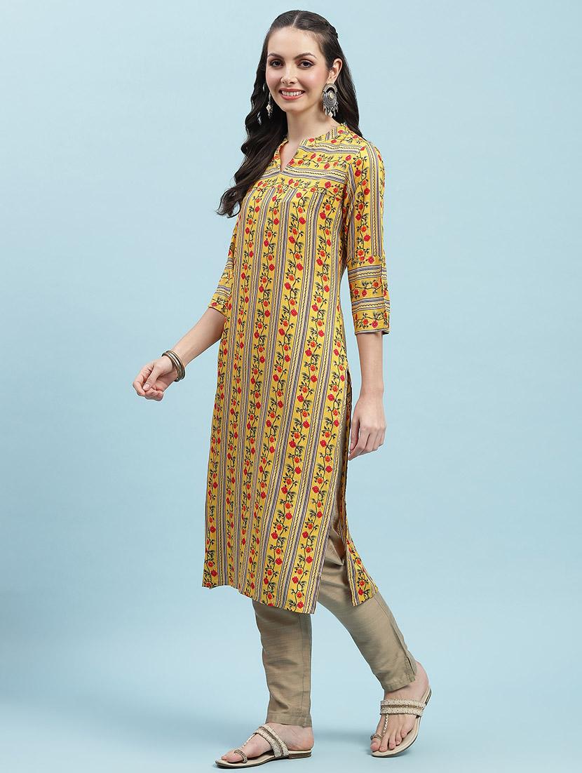women printed three quarter sleeve straight kurta - 21714245 - Standard Image - 2