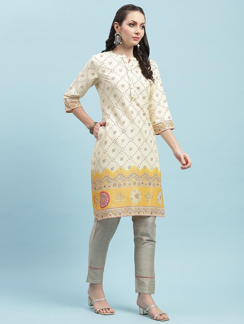 women printed three quarter sleeve straight kurta - 21714246 - Standard Image - 2
