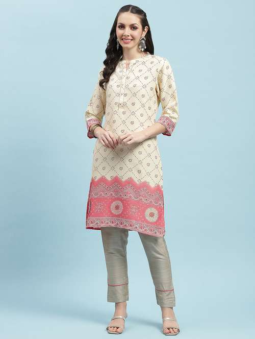 women printed three quarter sleeve straight kurta - 21714247 - Standard Image - 0