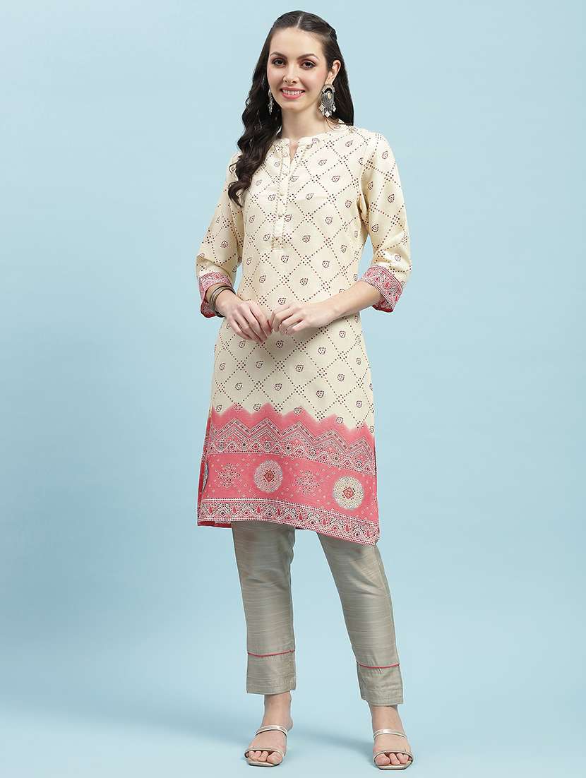 women printed three quarter sleeve straight kurta - 21714247 - Zoom Image - 0