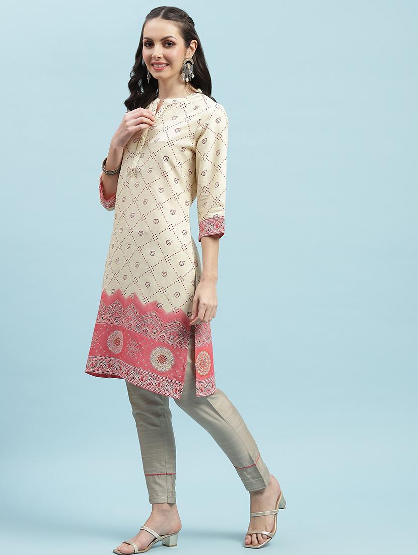 women printed three quarter sleeve straight kurta - 21714247 - Standard Image - 2