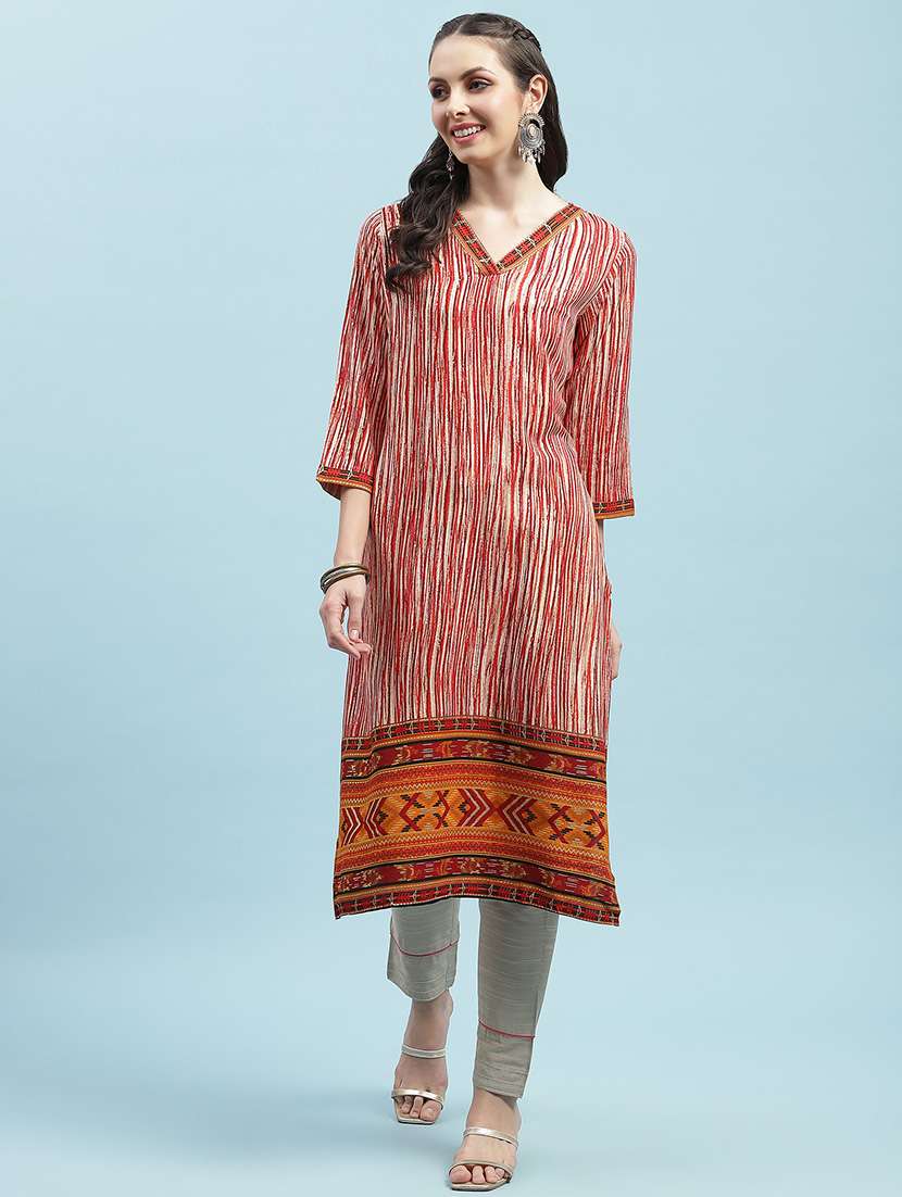 women printed three quarter sleeve straight kurta - 21714253 -  Zoom Image - 0