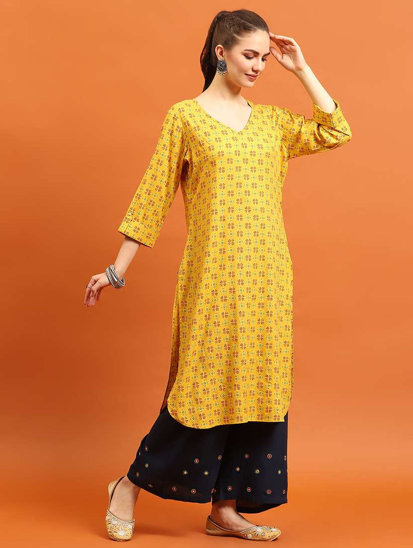 women printed three quarter sleeve straight kurta - 21714255 -  Standard Image - 2