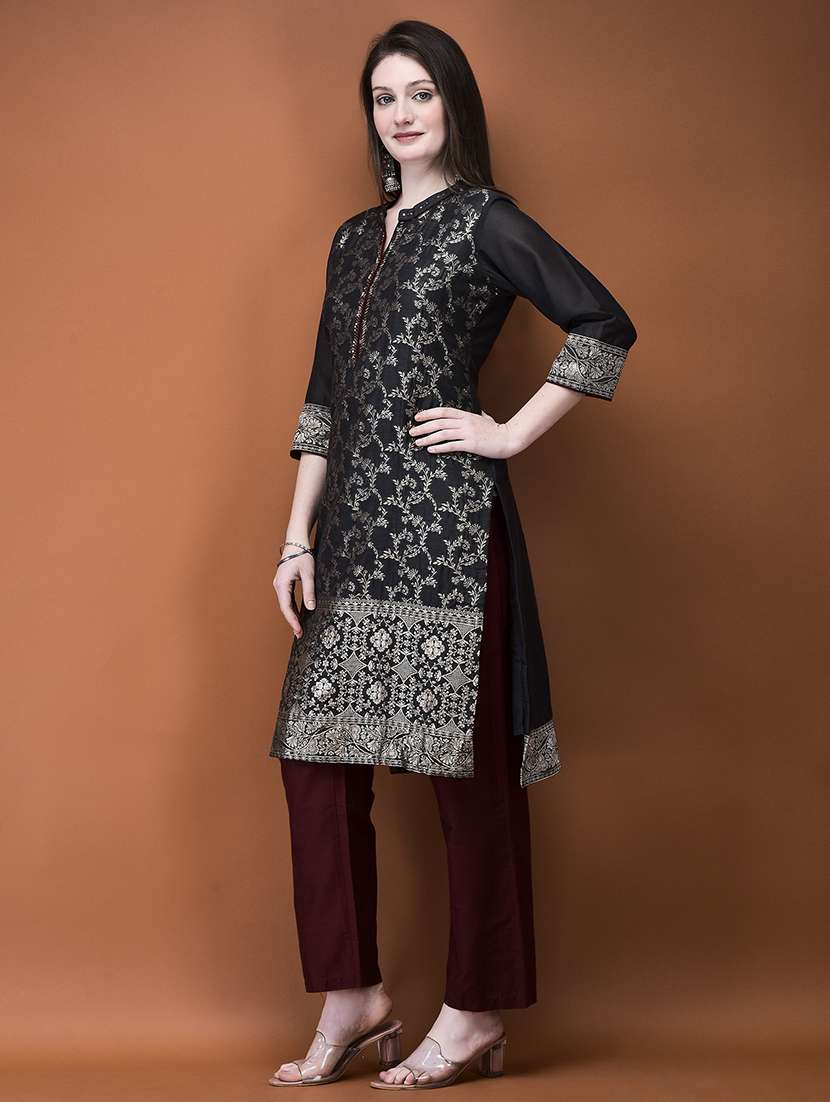 women self design mandarin neck kurta pant set - 21714267 -  Standard Image - 2