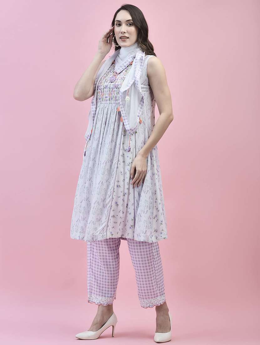 women white sleeveless kurta pant with dupatta set - 21714271 - Standard Image - 2