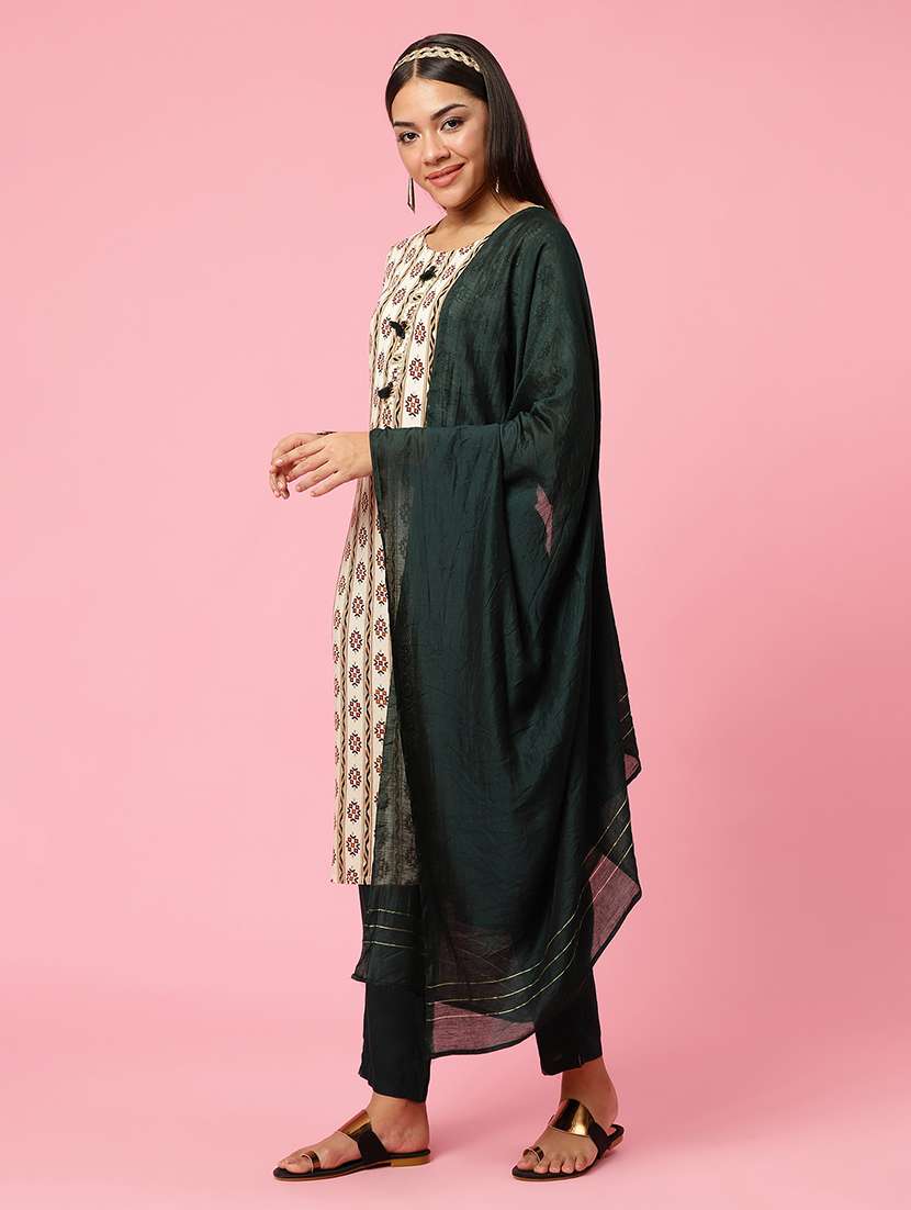women three quarter sleeve kurta pant with dupatta set - 21714279 -  Standard Image - 2