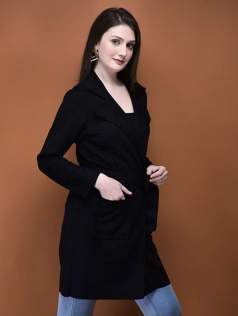 women solid long sleeves long coat - 21714318 -  Standard Image - 2