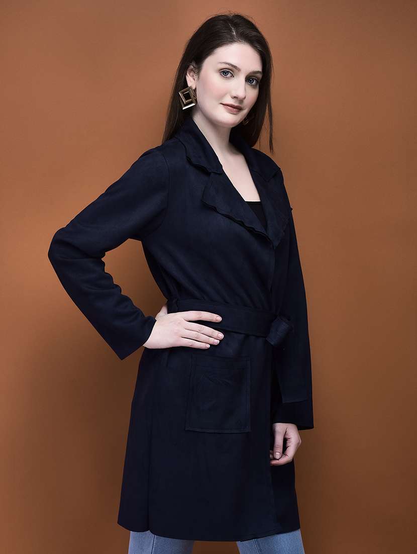 women solid long sleeves long coat - 21714319 -  Standard Image - 2