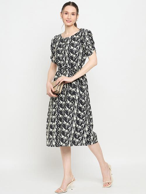 women printed puff sleeves a-line dress - 21715125 -  Standard Image - 0