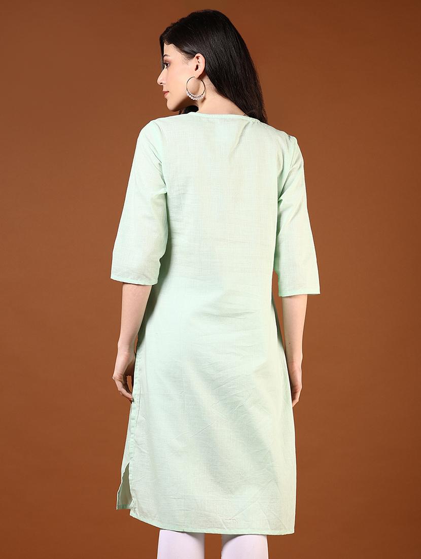 women three quarter sleeve straight kurta - 21715372 - Standard Image - 2