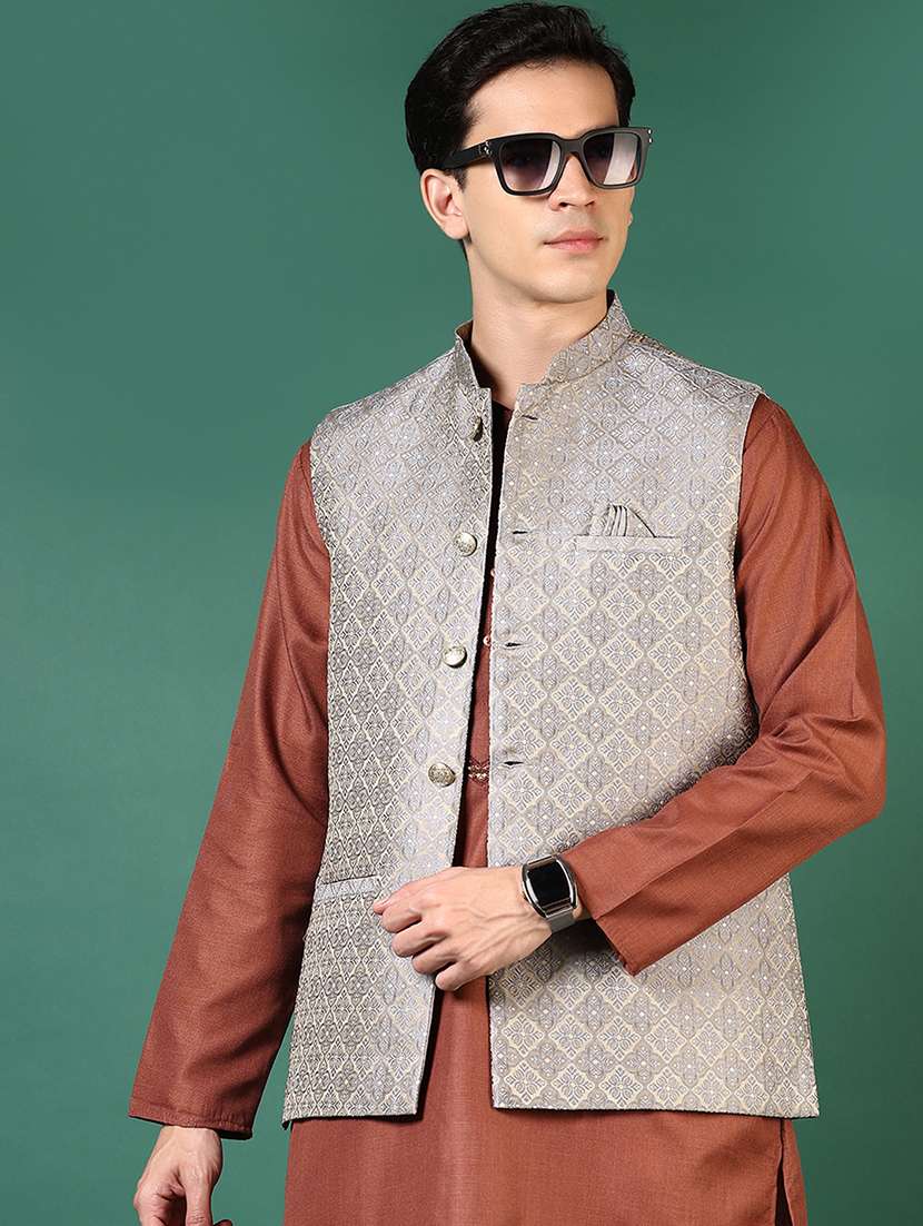 men mandarin neck regular fit nehru jacket - 21715383 -  Standard Image - 2