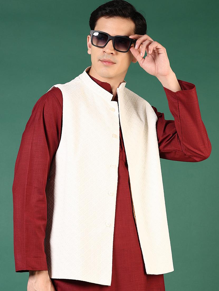 men mandarin neck regular fit nehru jacket - 21715384 - Standard Image - 2