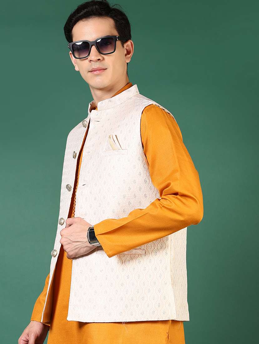 men mandarin neck regular fit nehru jacket - 21715385 -  Standard Image - 2