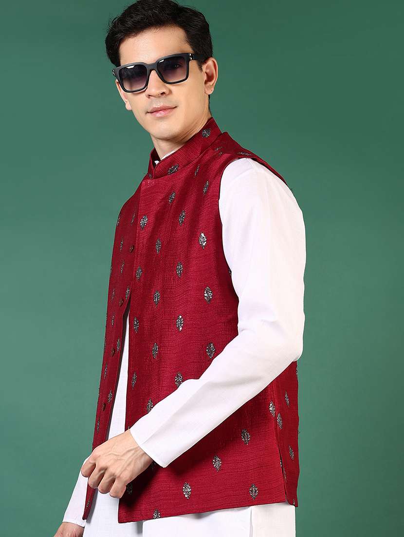men mandarin neck regular fit nehru jacket - 21715388 -  Standard Image - 2