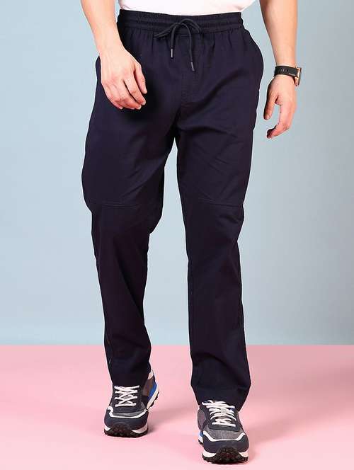 men navy blue solid full length track pant - 21715394 - Standard Image - 0