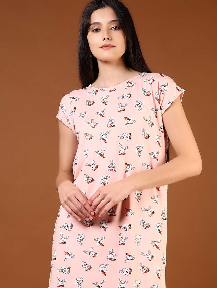 women printed short sleeve sleepshirt - 21715430 - Standard Image - 2