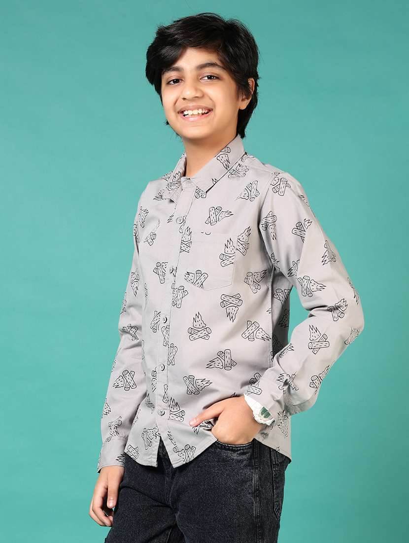 boys printed collared long sleeve shirt - 21715489 -  Standard Image - 2