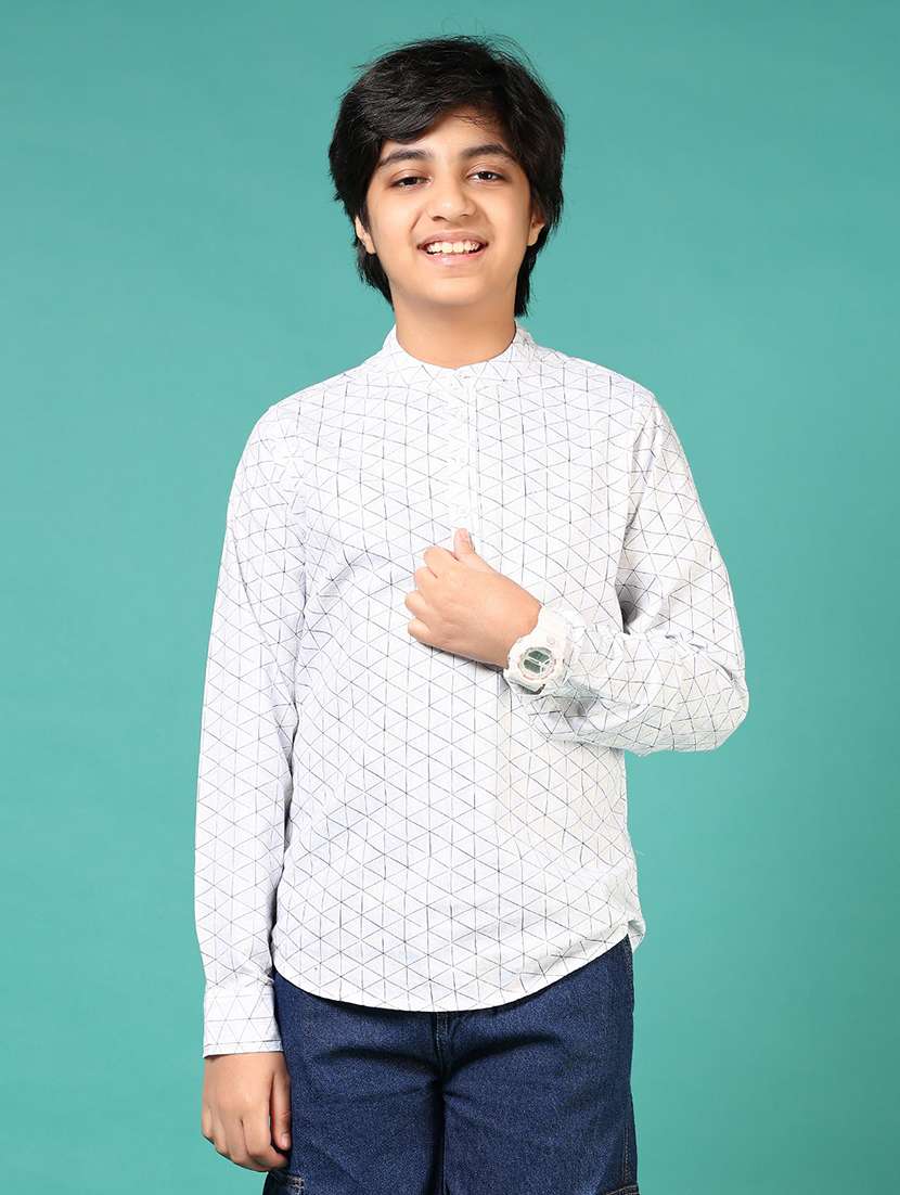 boys solid mandarin neck long sleeve shirt