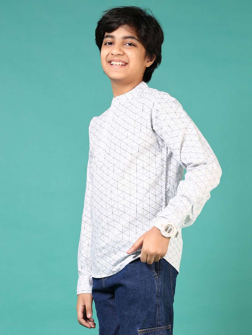 boys solid mandarin neck long sleeve shirt - 21715490 -  Standard Image - 2