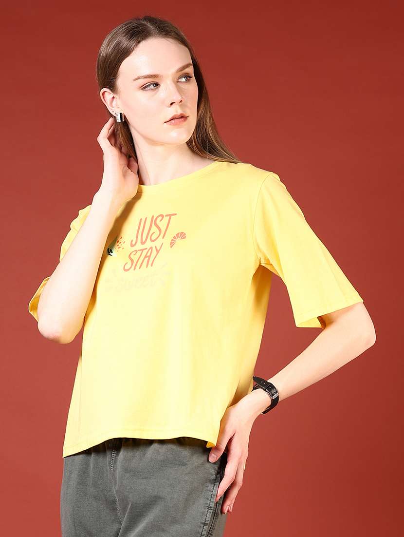 women front & back print round neck t-shirt - 21715491 -  Standard Image - 2