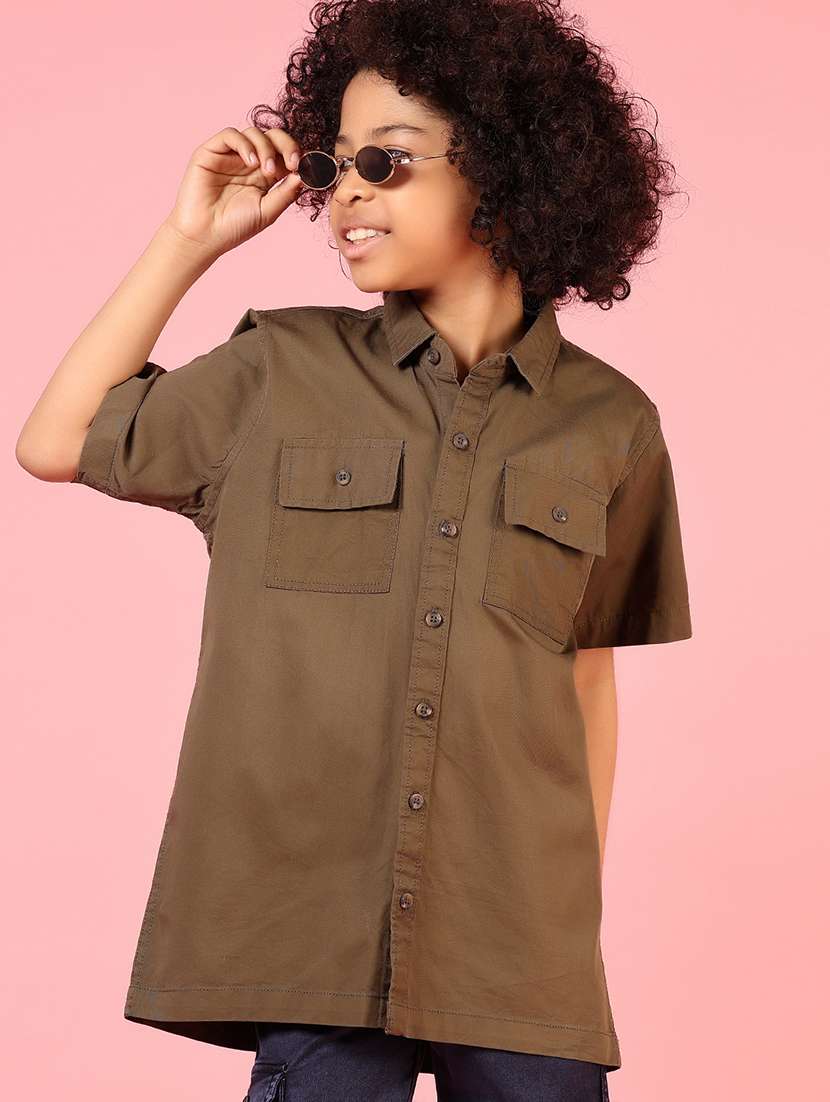 boys solid short sleeve casual shirt