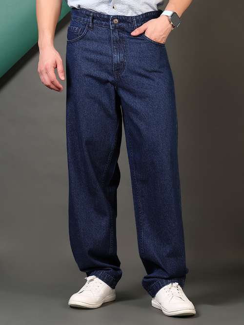men solid mid rise baggy jean