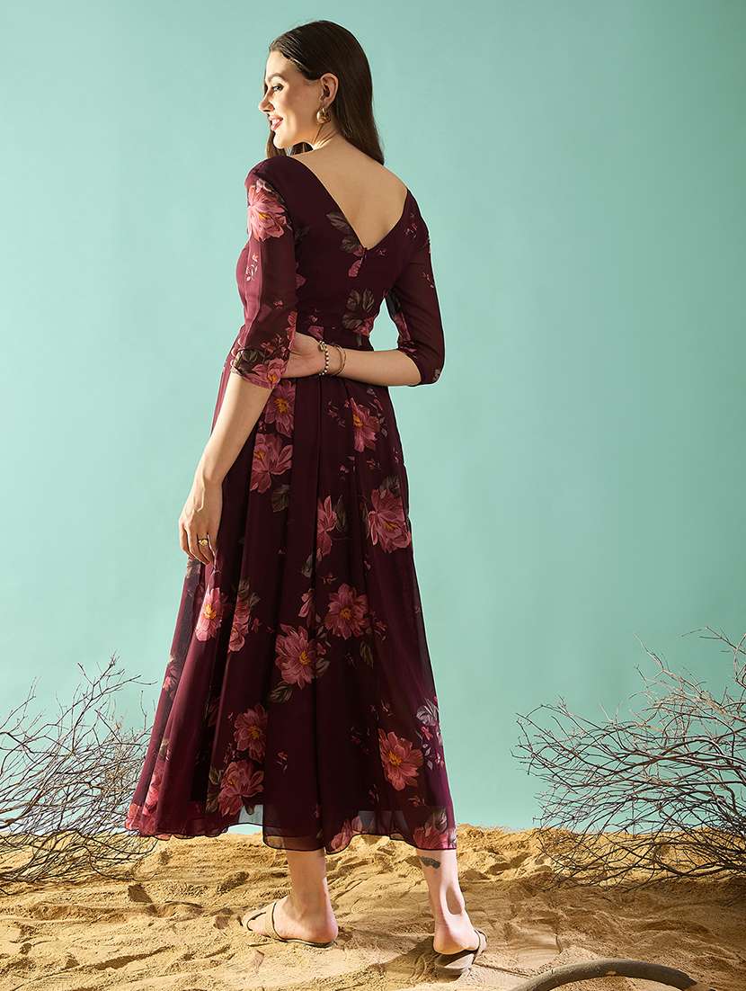 women floral printed round neck fit & flare dress - 21715817 - Standard Image - 2
