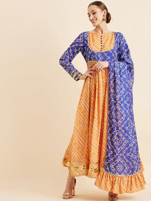 women orange printed round neck kurta dupatta set - 21715821 - Standard Image - 0