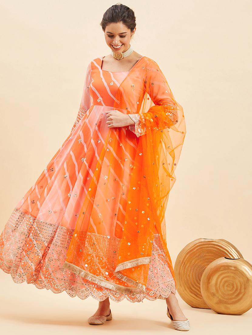 women leheriya printed kurta dupatta set