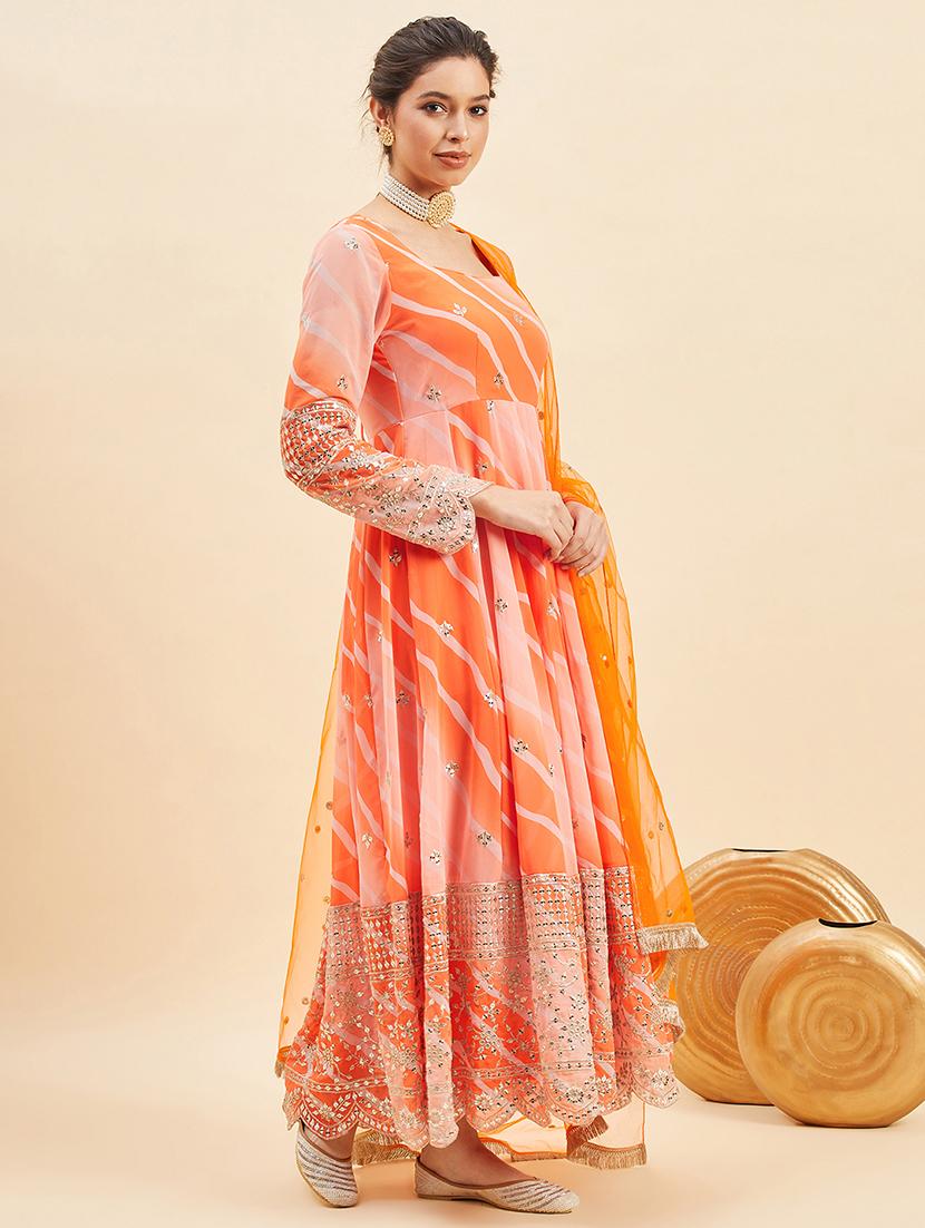 women leheriya printed kurta dupatta set - 21715856 - Standard Image - 2