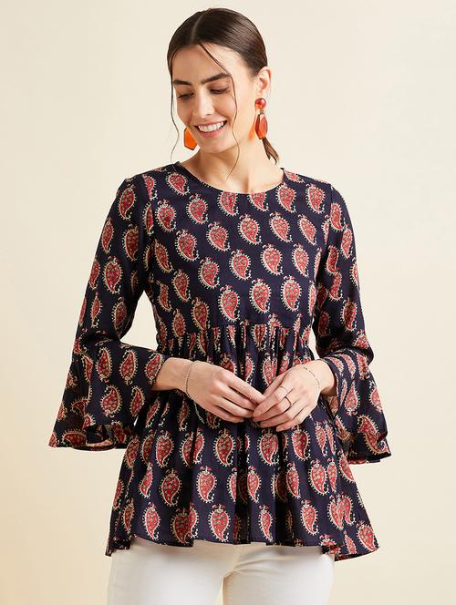 women paisley printed round neck flared kurti - 21715857 - Standard Image - 0