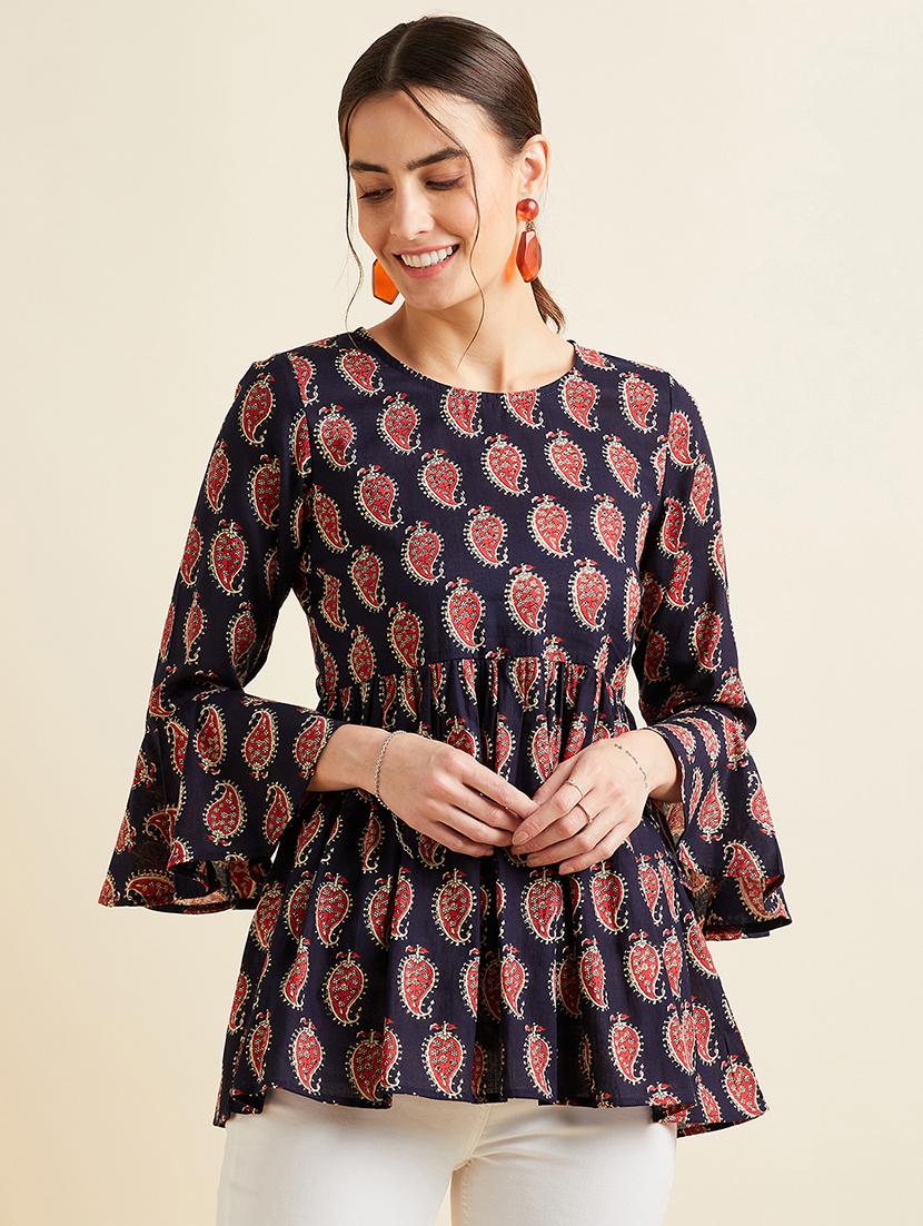 women paisley printed round neck flared kurti - 21715857 - Zoom Image - 0