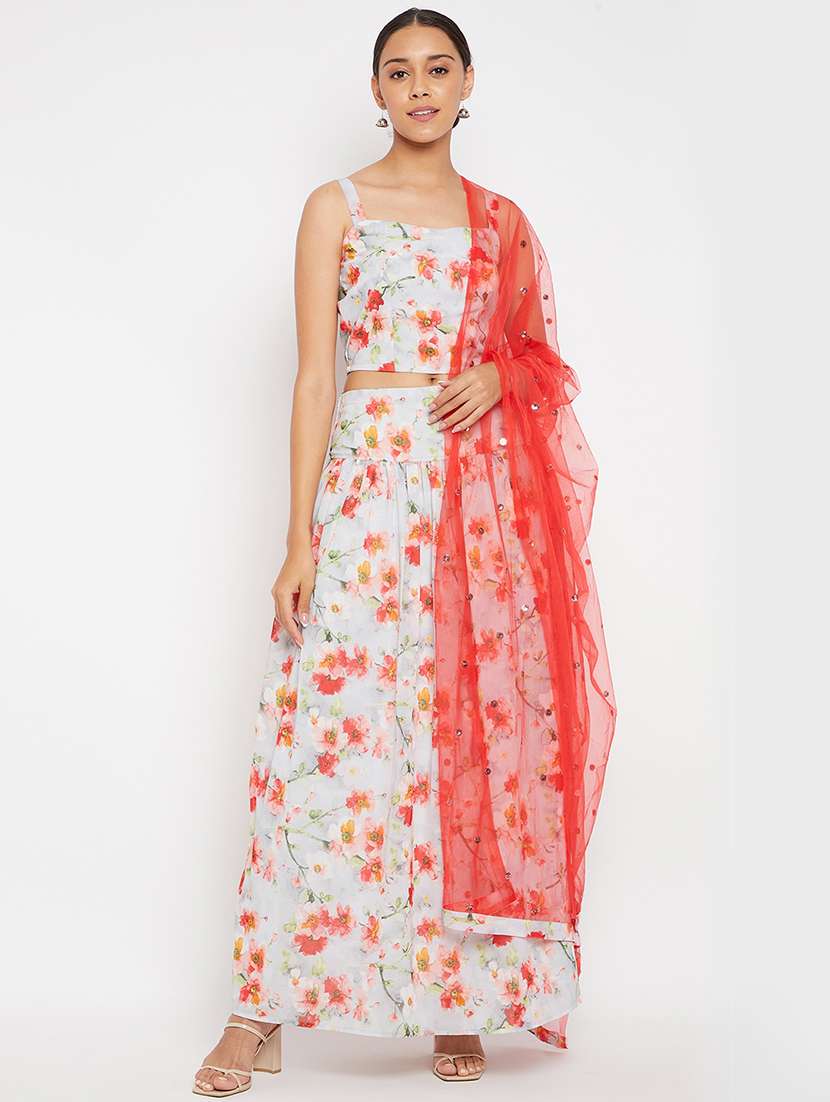 women floral printed stitched lehenga choli with dupatta