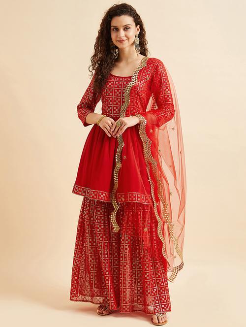 women three quarter sleeve kurta sharara with dupatta set  - 21715959 -  Standard Image - 0