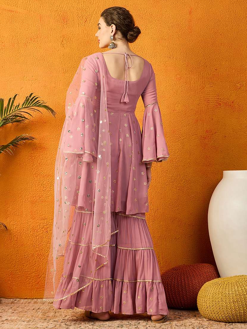 Women Pink Bell Sleeve Kurta Sharara With Dupatta Set - 21715999 -  Standard Image - 2