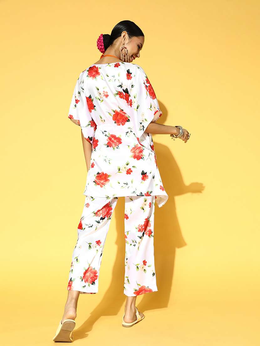 Women White Floral Printed Ethnic  Co Ord Set