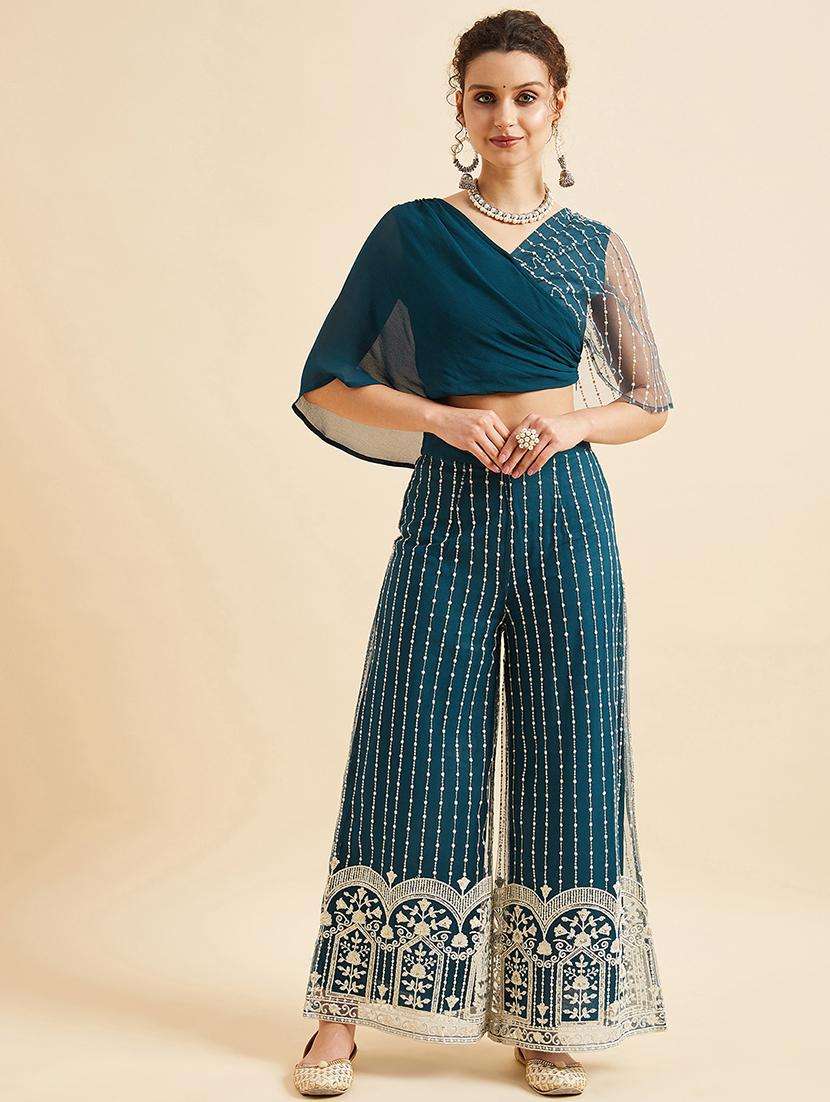 women embroidered layerd top & palazzo set - 21716032 -  Standard Image - 2