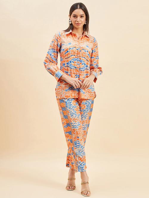 women printed shirt and trouser co-ord set - 21716035 - Standard Image - 0