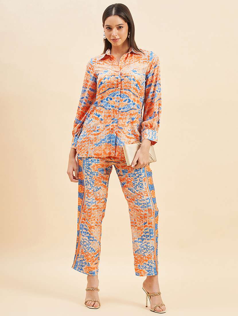 Women Printed Shirt And Trouser Co Ord Set