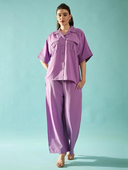 women solid shirt and trouser co-ord set - 21716039 -  Standard Image - 0
