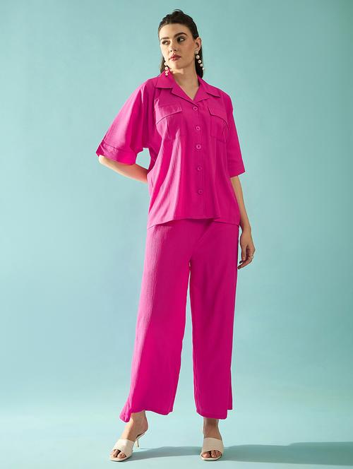 women solid shirt and trouser co-ord set - 21716040 -  Standard Image - 0