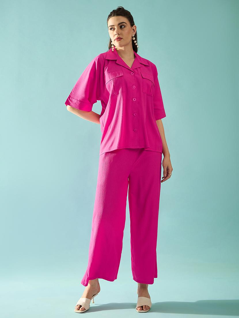women solid shirt and trouser co-ord set - 21716040 -  Zoom Image - 0