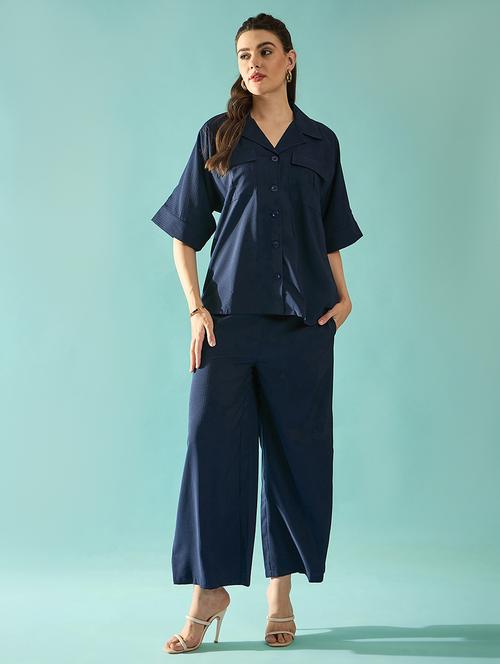 women solid shirt and trouser co-ord set - 21716041 -  Standard Image - 0