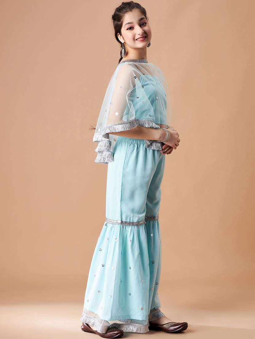 Girls Sequin Work Top Sharara Set - 21716052 -  Standard Image - 2