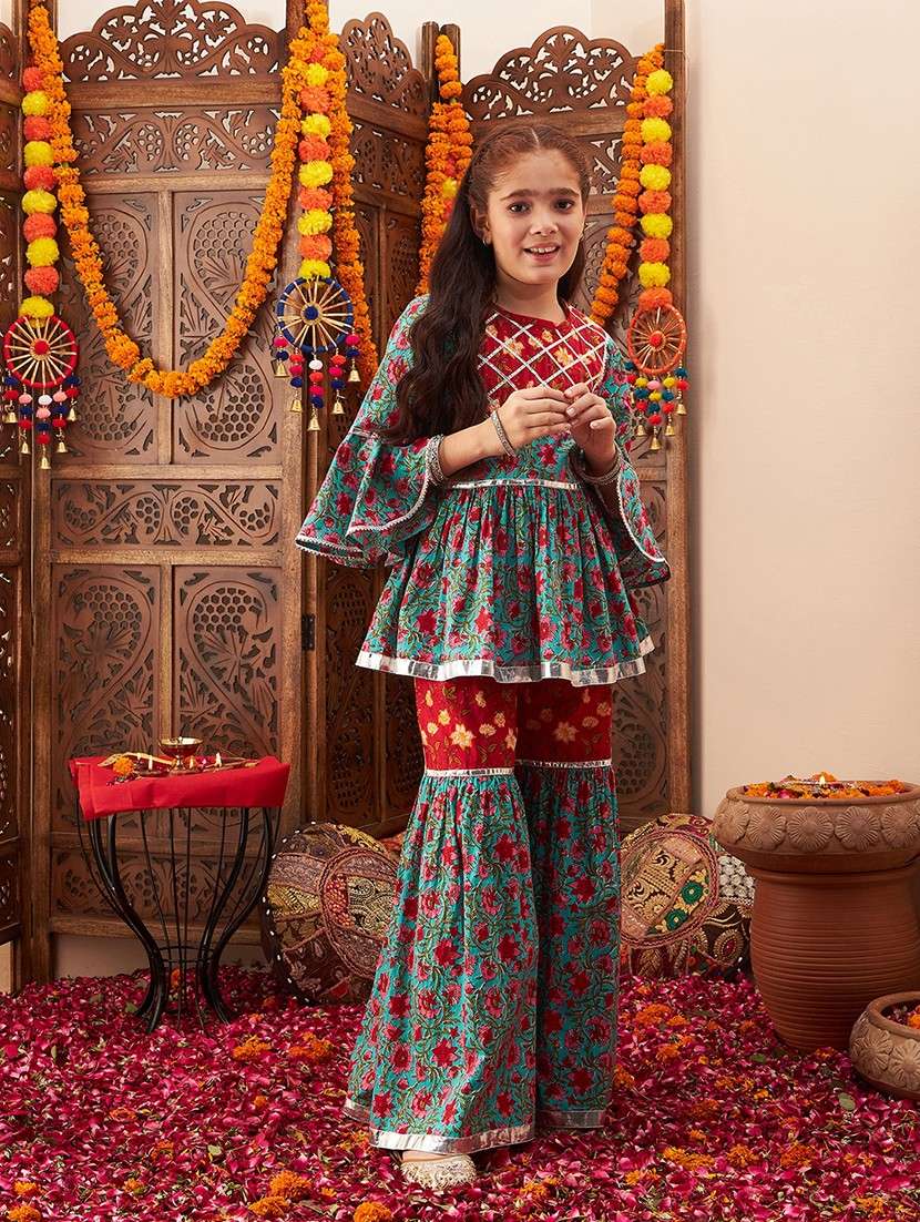 girls printed kurta sharara set